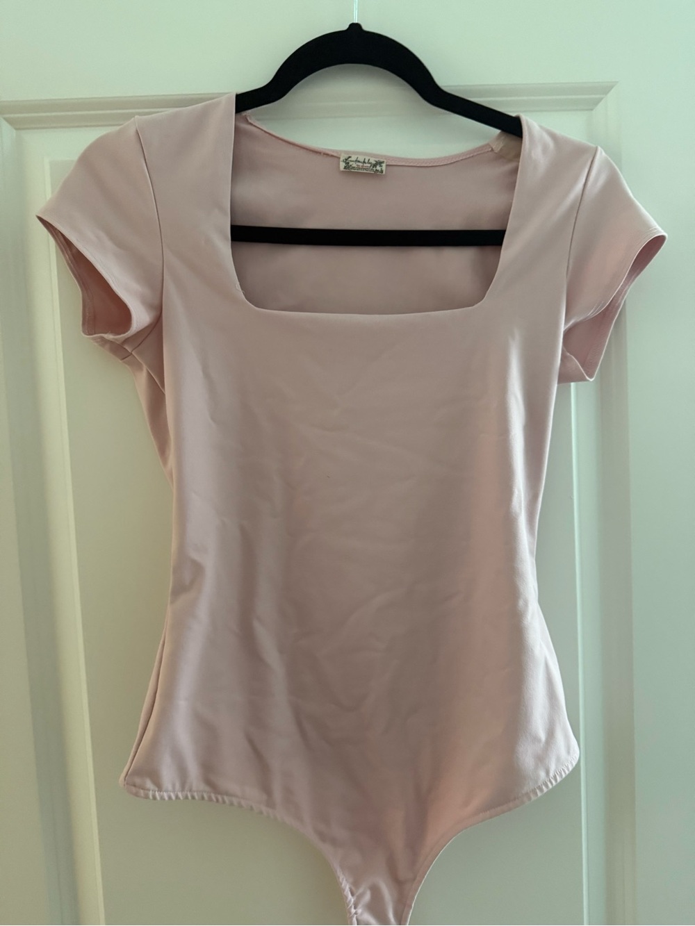 Free People Square Neck Short Sleeve Bodysuit in Light Pink